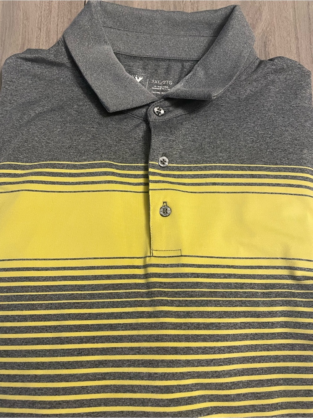2XL Levelwear Performance Golf Polo Gray & Yellow Striped | Edgewood 1898 Logo
